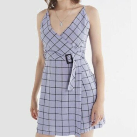 URBAN OUTFITTERS Plaid Linen Blend Sleeveless Dress Sz M - Picture 1 of 12